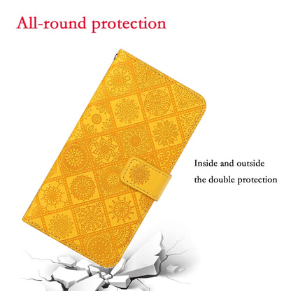 For iPhone 16 Ethnic Style Embossed Pattern Leather Phone Case(Yellow) - iPhone 16 Cases by buy2fix | Online Shopping UK | buy2fix