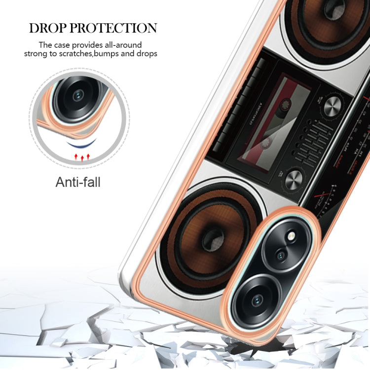 For OPPO A58 4G Electroplating Marble Dual-side IMD Phone Case(Retro Radio) - OPPO Cases by buy2fix | Online Shopping UK | buy2fix