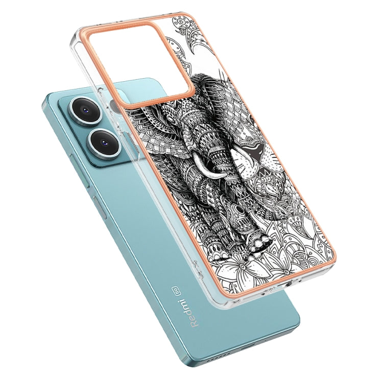 For Xiaomi Redmi Note 13 5G Electroplating Marble Dual-side IMD Phone Case(Totem Elephant) - Note 13 Cases by buy2fix | Online Shopping UK | buy2fix