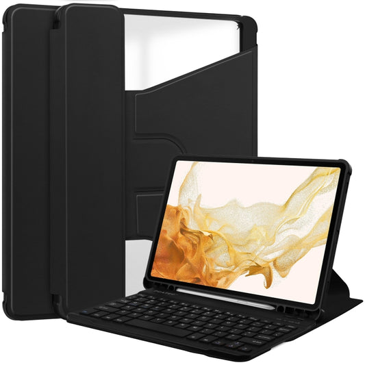 For Samsung Galaxy Tab S9+ 360 Rotation Transparent Smart Leather Case with Keyboard(Black) - Galaxy Tab S9+ Cases by buy2fix | Online Shopping UK | buy2fix