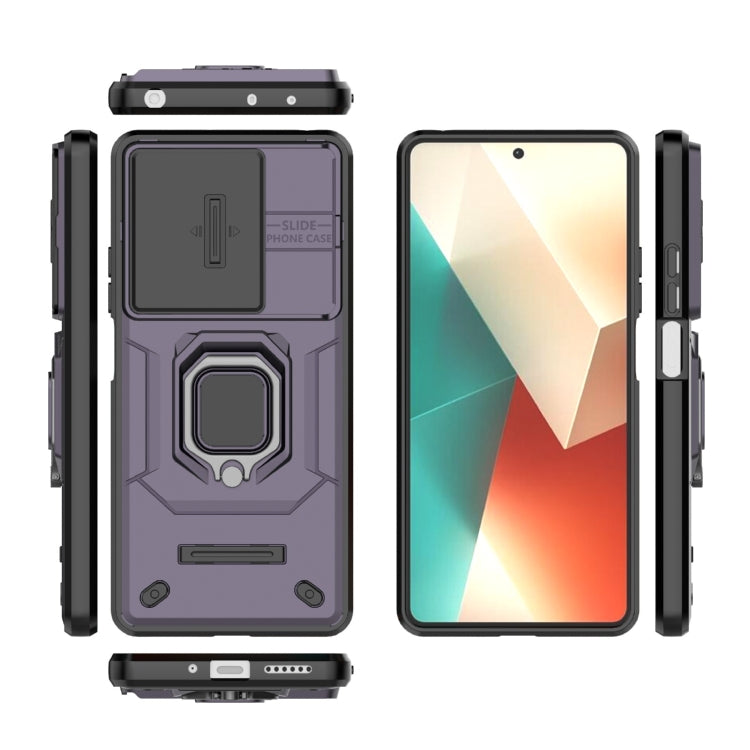 For Xiaomi Redmi Note 13 5G Sliding Camshield TPU + PC Shockproof Phone Case with Holder(Purple) - Note 13 Cases by buy2fix | Online Shopping UK | buy2fix