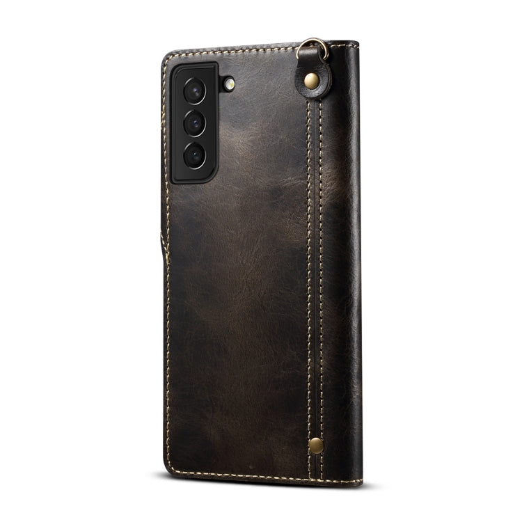 For Samsung Galaxy S23 FE 5G Denior Oil Wax Cowhide Magnetic Button Leather Phone Case(Black) - Galaxy S23 FE 5G Cases by Denior | Online Shopping UK | buy2fix