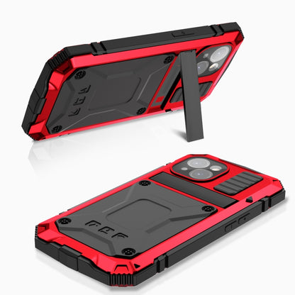 For iPhone 15 R-JUST Shockproof Life Waterproof Dust-proof Metal + Silicone Phone Case with Holder(Red) - iPhone 15 Cases by R-JUST | Online Shopping UK | buy2fix