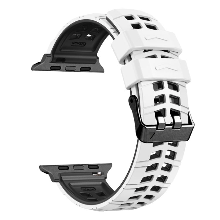 For Apple Watch Series 8 41mm Twill Dual-row Buckle Silicone Watch Band(White Black) - Watch Bands by buy2fix | Online Shopping UK | buy2fix