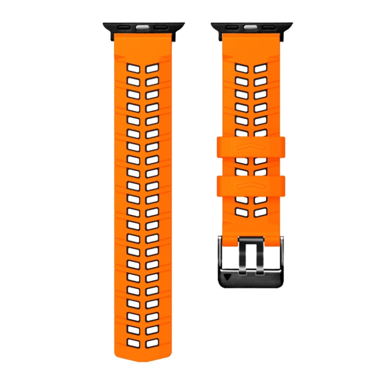 For Apple Watch Series 8 41mm Twill Dual-row Buckle Silicone Watch Band(Orange Black) - Watch Bands by buy2fix | Online Shopping UK | buy2fix