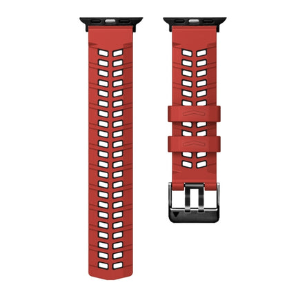 For Apple Watch Series 8 41mm Twill Dual-row Buckle Silicone Watch Band(Red Black) - Watch Bands by buy2fix | Online Shopping UK | buy2fix