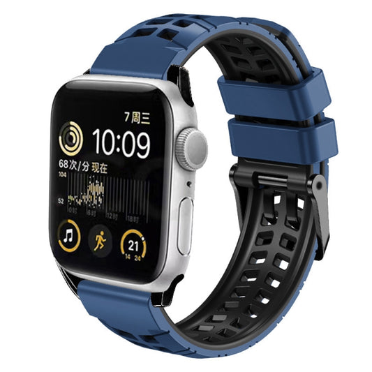 For Apple Watch Series 8 41mm Twill Dual-row Buckle Silicone Watch Band(Midnight Blue Black) - Watch Bands by buy2fix | Online Shopping UK | buy2fix