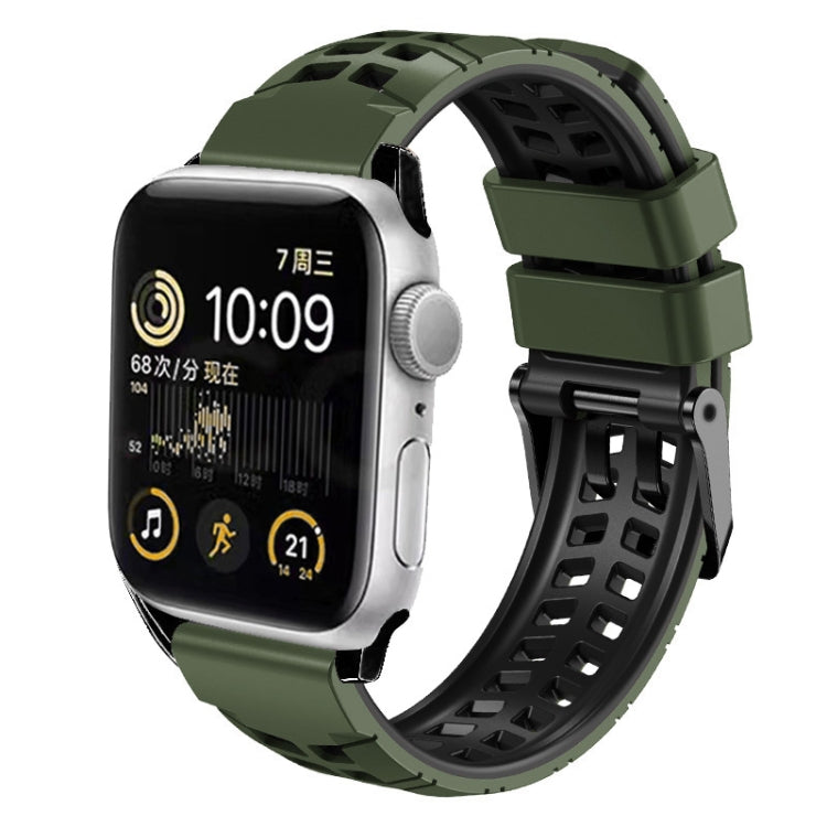 For Apple Watch Series 7 45mm Twill Dual-row Buckle Silicone Watch Band(Army Green Black) - Watch Bands by buy2fix | Online Shopping UK | buy2fix