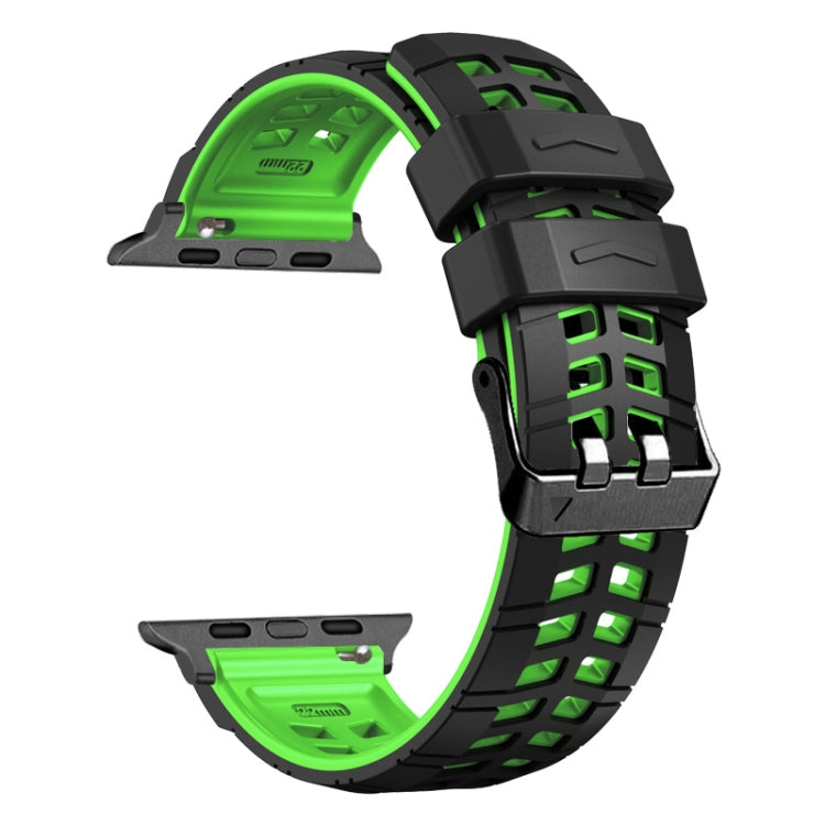 For Apple Watch Series 6 44mm Twill Dual-row Buckle Silicone Watch Band(Black Green) - Watch Bands by buy2fix | Online Shopping UK | buy2fix