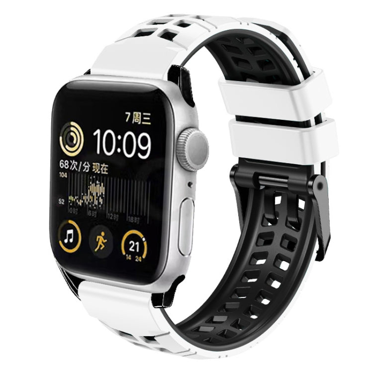 For Apple Watch 42mm Twill Dual-row Buckle Silicone Watch Band(White Black) - Watch Bands by buy2fix | Online Shopping UK | buy2fix