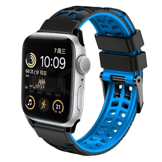 For Apple Watch 42mm Twill Dual-row Buckle Silicone Watch Band(Black Blue) - Watch Bands by buy2fix | Online Shopping UK | buy2fix