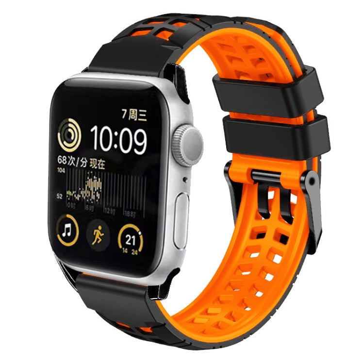 For Apple Watch Series 9 45mm Twill Dual-row Buckle Silicone Watch Band(Black Orange) - Watch Bands by buy2fix | Online Shopping UK | buy2fix