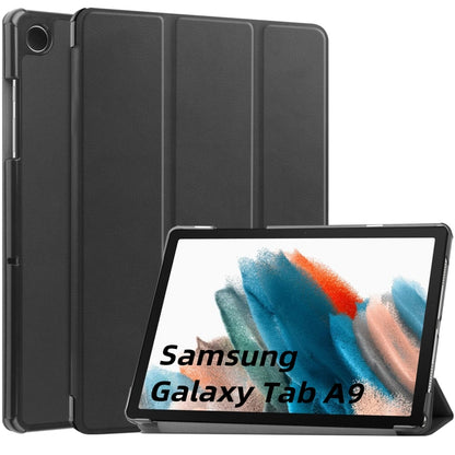 For Samsung Galaxy Tab A9 Custer Pure Color 3-Fold Holder Leather Tablet Case(Black) - Others by buy2fix | Online Shopping UK | buy2fix