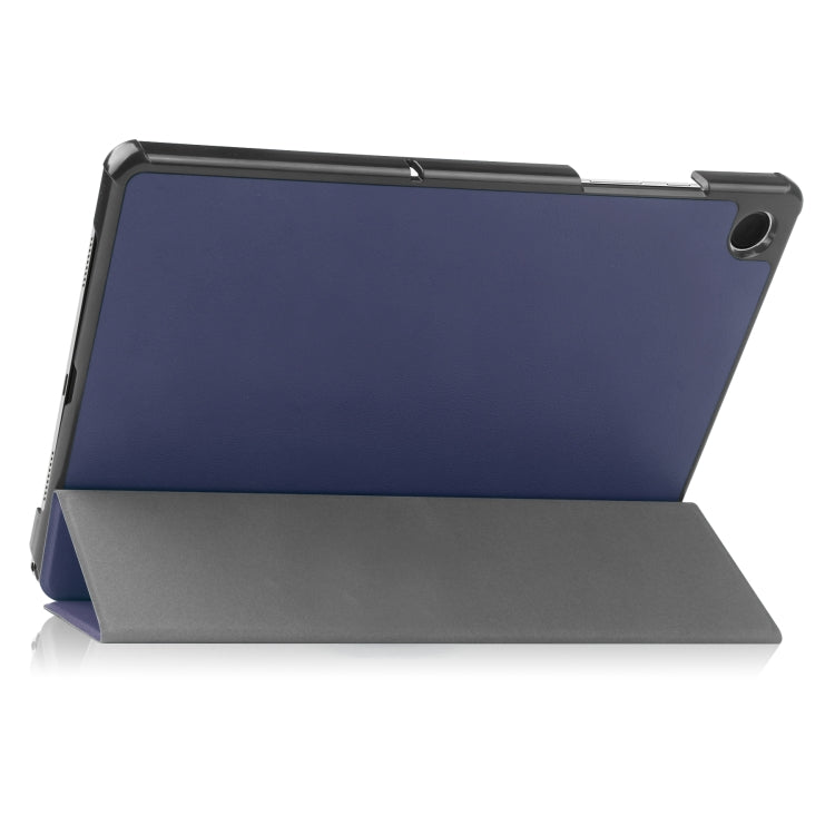 For Samsung Galaxy Tab A9 Custer Pure Color 3-Fold Holder Leather Tablet Case(Dark Blue) - Others by buy2fix | Online Shopping UK | buy2fix