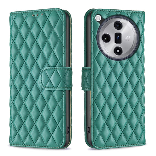 For OPPO Find X7 Ultra Diamond Lattice Wallet Leather Flip Phone Case(Green) - Find X7 Ultra Cases by buy2fix | Online Shopping UK | buy2fix