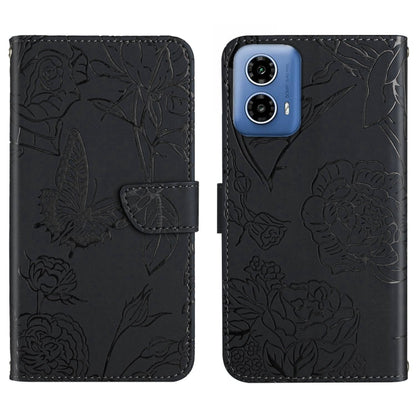 For Motorola Edge 5G 2024 HT03 Skin Feel Butterfly Embossed Flip Leather Phone Case(Black) - Motorola Cases by buy2fix | Online Shopping UK | buy2fix