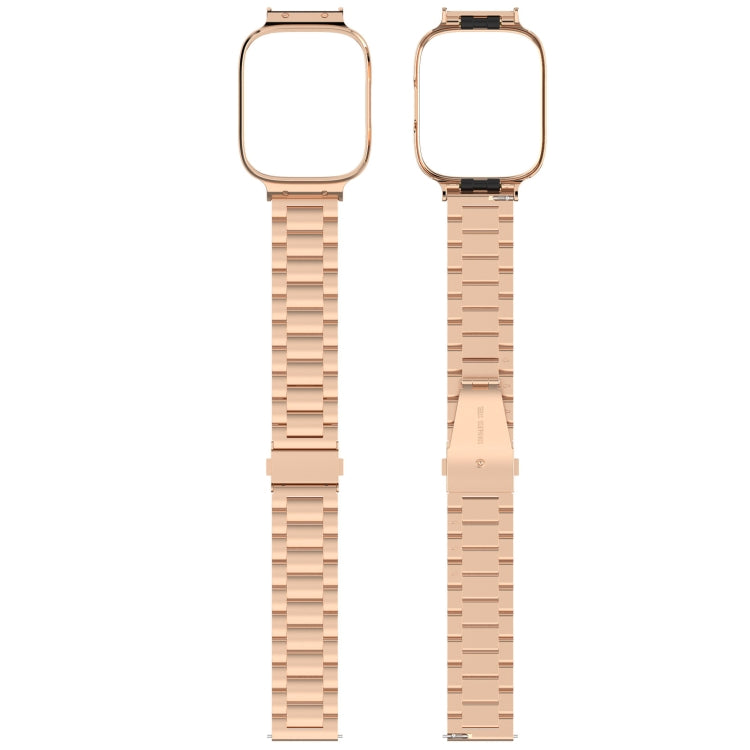 For Redmi Watch 3 Lite / Watch 3 Active 2 in 1 Three-bead Metal Watch Band with Watch Frame(Rose Gold) - Watch Bands by buy2fix | Online Shopping UK | buy2fix