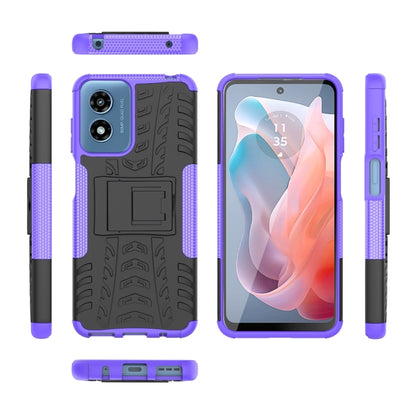 For Motorola Moto G Play 4G 2024 Tire Texture TPU + PC Phone Case with Holder(Purple) - Motorola Cases by buy2fix | Online Shopping UK | buy2fix