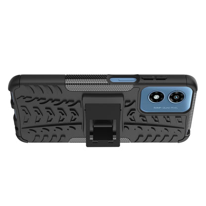 For Motorola Moto G Play 4G 2024 Tire Texture TPU + PC Phone Case with Holder(Black) - Motorola Cases by buy2fix | Online Shopping UK | buy2fix