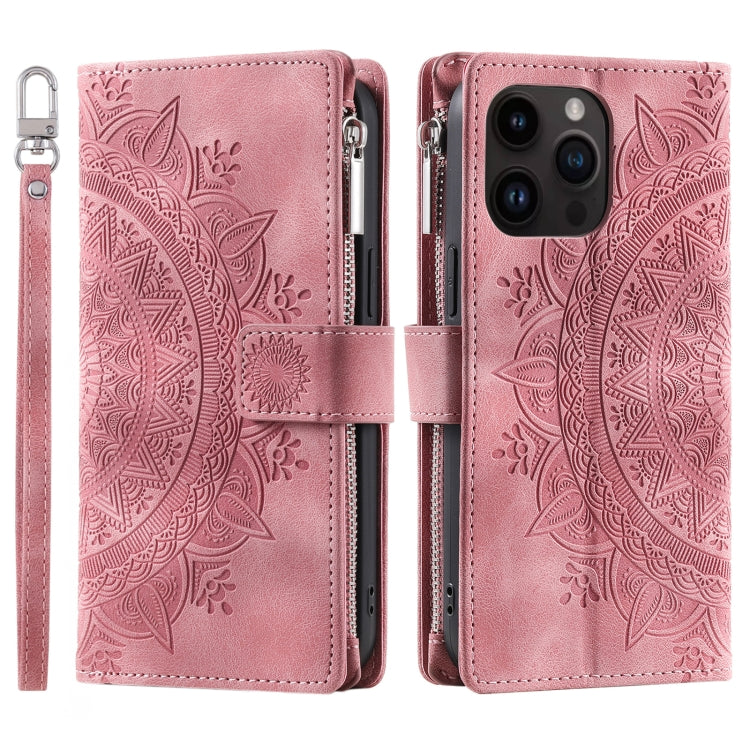 For iPhone 16 Pro Max Multi-Card Totem Zipper Leather Phone Case(Pink) - iPhone 16 Pro Max Cases by buy2fix | Online Shopping UK | buy2fix