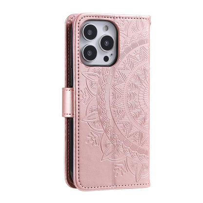 For iPhone 16 Pro Max Totem Flower Embossed Leather Phone Case(Rose Gold) - iPhone 16 Pro Max Cases by buy2fix | Online Shopping UK | buy2fix