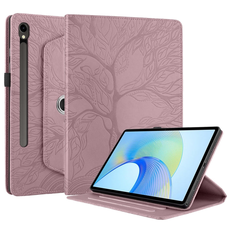 For Samsung Galaxy Tab S9 FE / S9 X510 Tree Life Embossed Rotation Leather Smart Tablet Case(Rose Gold) - Galaxy Tab S9 FE by buy2fix | Online Shopping UK | buy2fix