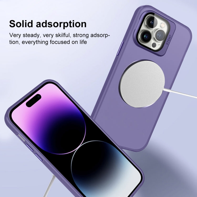For iPhone 13 Pro Max Skin Feel CD Texture MagSafe Lens Holder Phone Case(Dark Purple) - iPhone 13 Pro Max Cases by buy2fix | Online Shopping UK | buy2fix