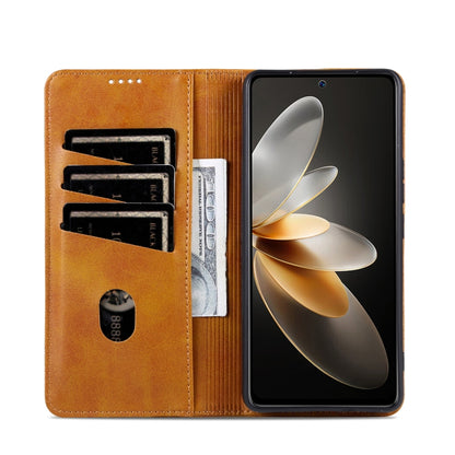 For OPPO Reno12 Pro Global AZNS Magnetic Calf Texture Flip Leather Phone Case(Light Brown) - Reno12 Pro Cases by AZNS | Online Shopping UK | buy2fix