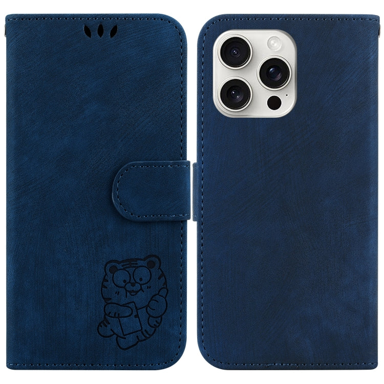 For iPhone 16 Pro Little Tiger Embossed Leather Phone Case(Dark Blue) - iPhone 16 Pro Cases by buy2fix | Online Shopping UK | buy2fix