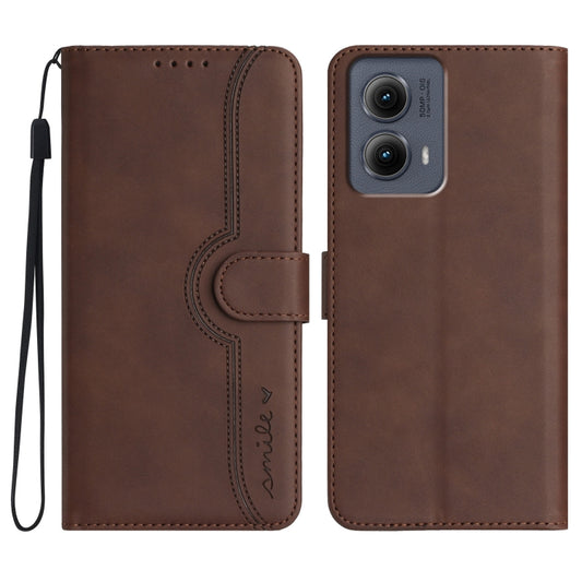 For Motorola Edge 5G 2024 Heart Pattern Skin Feel Leather Phone Case(Brown) - Motorola Cases by buy2fix | Online Shopping UK | buy2fix