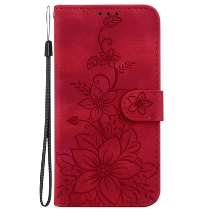 For Xiaomi Redmi K70E / Poco X6 Pro Lily Embossed Leather Phone Case(Red) - K70E Cases by buy2fix | Online Shopping UK | buy2fix