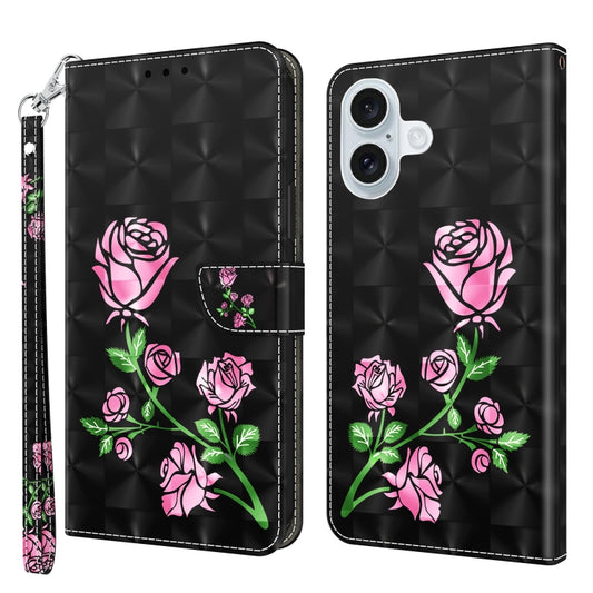 For iPhone 16 Plus 3D Painted Leather Phone Case(Rose) - iPhone 16 Plus Cases by buy2fix | Online Shopping UK | buy2fix