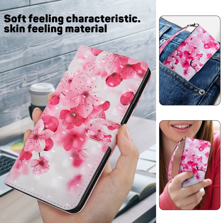 For iPhone 16 3D Painted Leather Phone Case(Red Flower) - iPhone 16 Cases by buy2fix | Online Shopping UK | buy2fix