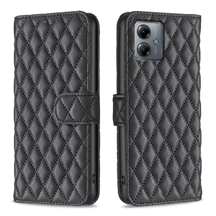 For Motorola Moto G14 4G Diamond Lattice Wallet Flip Leather Phone Case(Black) - Motorola Cases by buy2fix | Online Shopping UK | buy2fix