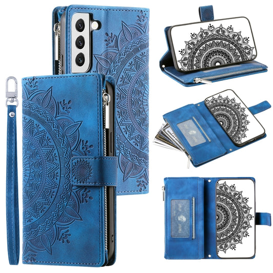 For Samsung Galaxy S21 5G Multi-Card Totem Zipper Leather Phone Case(Blue) - Galaxy S21 5G Cases by buy2fix | Online Shopping UK | buy2fix