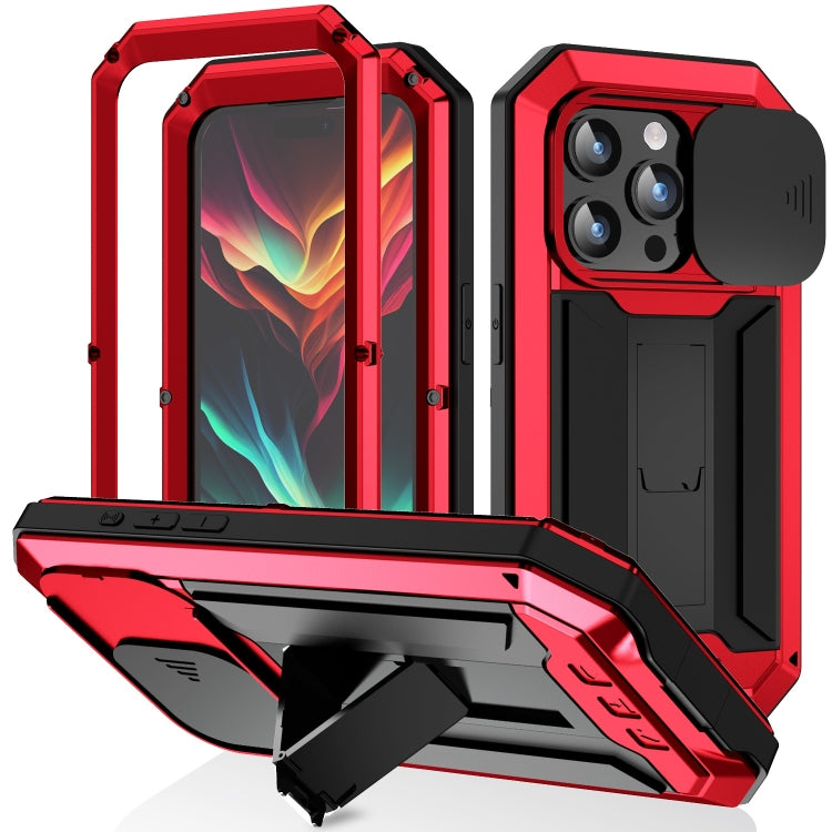 For iPhone 15 Pro Max R-JUST Sliding Camera Life Waterproof Holder Phone Case(Red) - iPhone 15 Pro Max Cases by R-JUST | Online Shopping UK | buy2fix