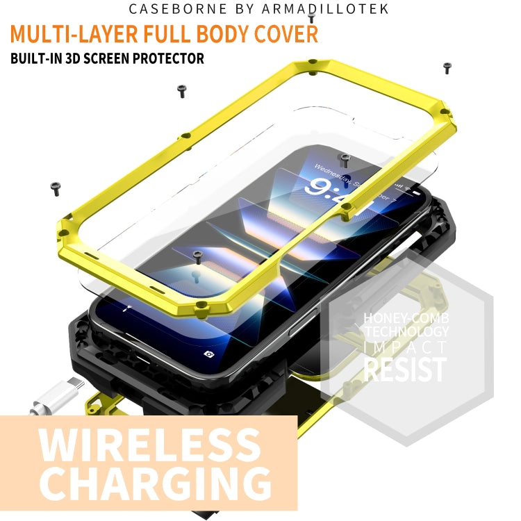 For iPhone 16 R-JUST Sliding Camera IP54 Life Waterproof Holder Phone Case(Yellow) - iPhone 16 Cases by R-JUST | Online Shopping UK | buy2fix