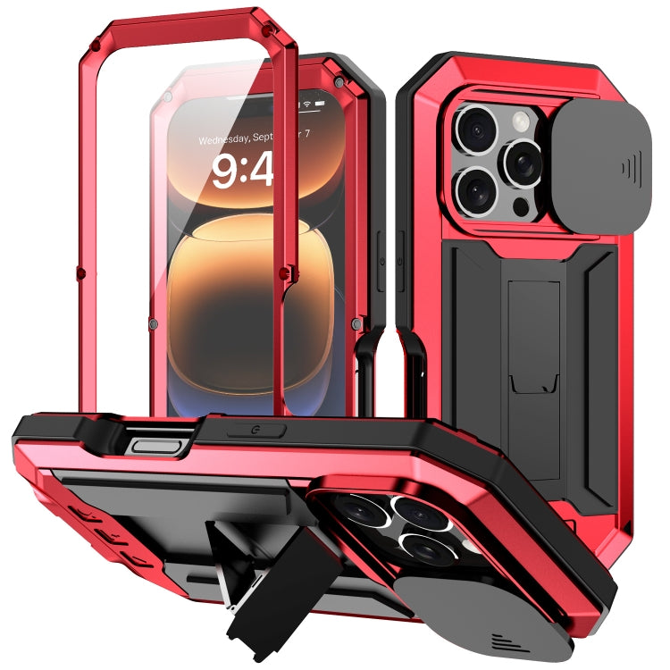 For iPhone 16 Pro Max R-JUST Sliding Camera IP54 Life Waterproof Holder Phone Case(Red) - iPhone 16 Pro Max Cases by R-JUST | Online Shopping UK | buy2fix