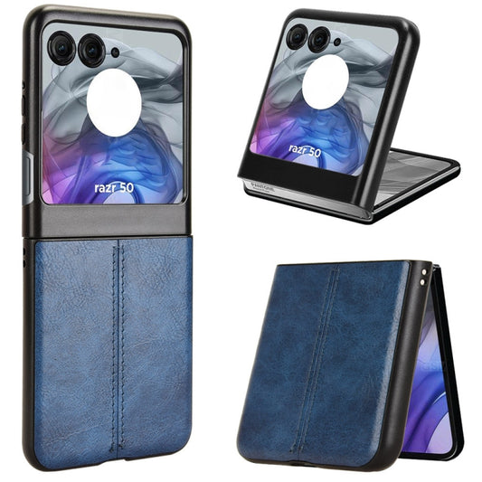 For Motorola Razr 50 Cow Pattern Sewing Back Cover Phone Case(Blue) - Motorola Cases by buy2fix | Online Shopping UK | buy2fix