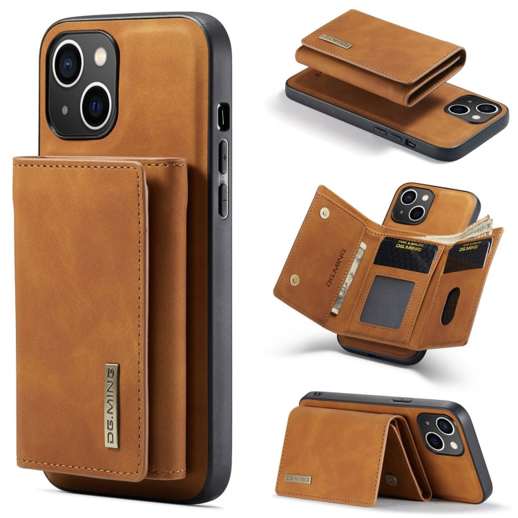 For iPhone 15 DG.MING M1 Series 3-Fold Multi Card Wallet Leather Phone Case(Brown) - iPhone 15 Cases by DG.MING | Online Shopping UK | buy2fix