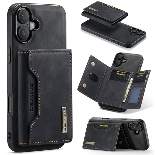 For iPhone 16 DG.MING M2 Series 3-Fold Card Bag Wallet Leather Phone Case(Black) - iPhone 16 Cases by DG.MING | Online Shopping UK | buy2fix