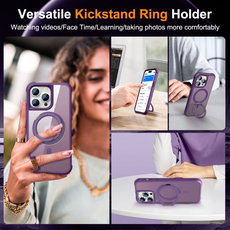 For iPhone 14 Pro MagSafe Magnetic Rotating Holder Phone Case(Purple) - iPhone 14 Pro Cases by buy2fix | Online Shopping UK | buy2fix