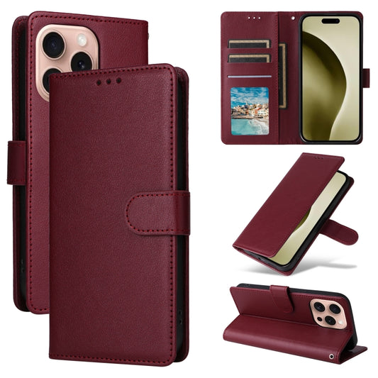 For iPhone 16 Pro Max Multifunctional Horizontal Flip Leather Phone Case with Three Card Slots(Wine Red) - iPhone 16 Pro Max Cases by buy2fix | Online Shopping UK | buy2fix