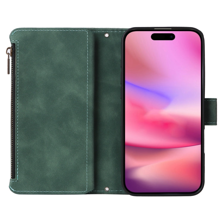 For iPhone 16 Plus Crossbody Multi-card Slot Wallet Zipper Leather Phone Case(Green) - iPhone 16 Plus Cases by buy2fix | Online Shopping UK | buy2fix