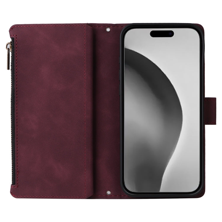 For iPhone 16 Pro Crossbody Multi-card Slot Wallet Zipper Leather Phone Case(Wine Red) - iPhone 16 Pro Cases by buy2fix | Online Shopping UK | buy2fix