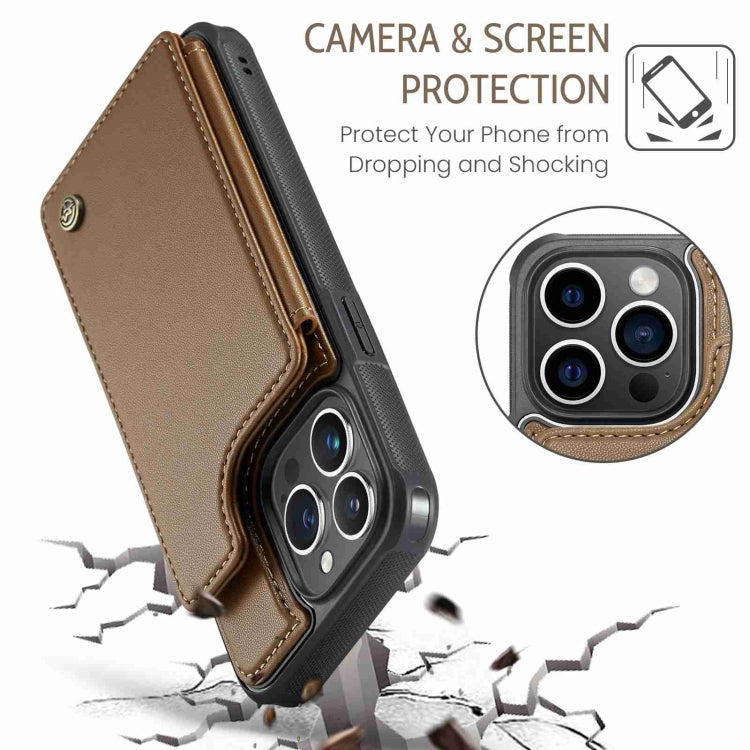 For iPhone 15 Pro CaseMe C22 Card Slots Holder RFID Anti-theft Phone Case(Brown) - iPhone 15 Pro Cases by CaseMe | Online Shopping UK | buy2fix