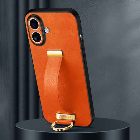 For iPhone 16 SULADA Tide Cool Series PC + Leather Texture Skin Feel Phone Case(Orange) - iPhone 16 Cases by SULADA | Online Shopping UK | buy2fix