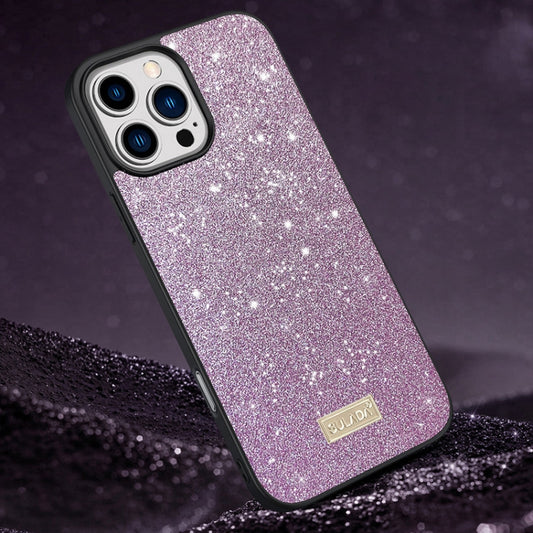 For iPhone 16 Pro SULADA Glittery PC Hybrid TPU Handmade Leather Phone Case(Purple) - iPhone 16 Pro Cases by SULADA | Online Shopping UK | buy2fix