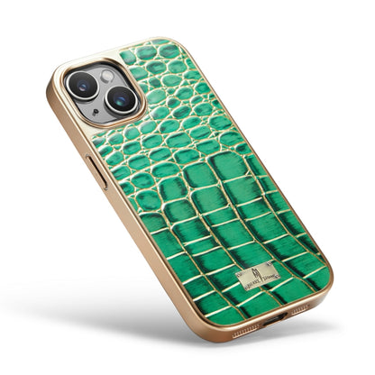 For iPhone 15 Pro Max Fierre Shann Crocodile Texture Electroplating PU Phone Case(Green) - iPhone 15 Pro Max Cases by FIERRE SHANN | Online Shopping UK | buy2fix