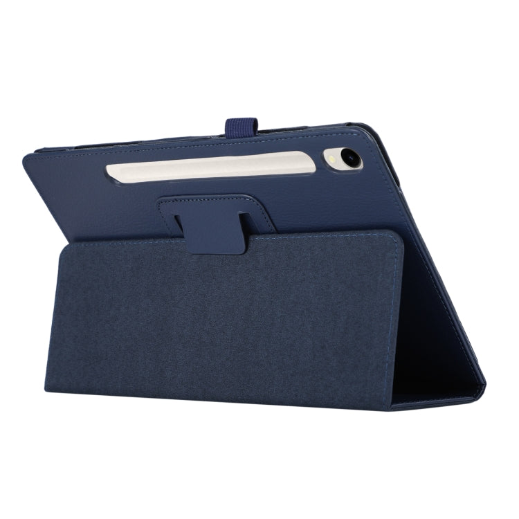 For Samsung Galaxy Tab S9 Litchi Texture Leather Tablet Case with Holder(Dark Blue) - Other Galaxy Tab PC by buy2fix | Online Shopping UK | buy2fix